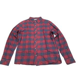 North Face Men's Sz M Blue Red Buffalo Plaid Flannel Shirt Cotton Button Front